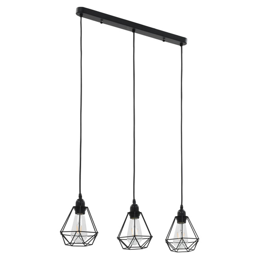 Ceiling Lamp with Diamond Design Black 3 x E27 Bulbs