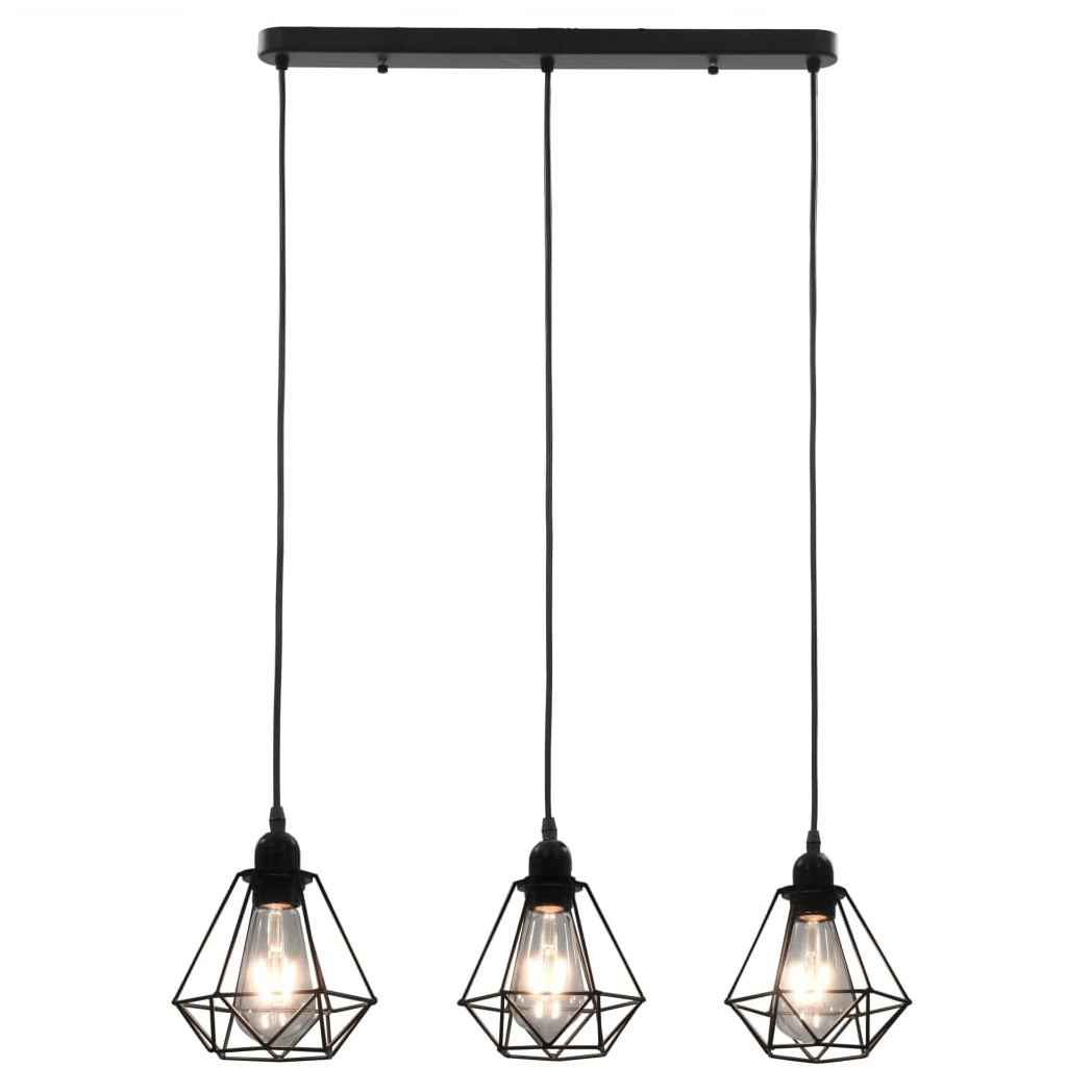 Ceiling Lamp with Diamond Design Black 3 x E27 Bulbs