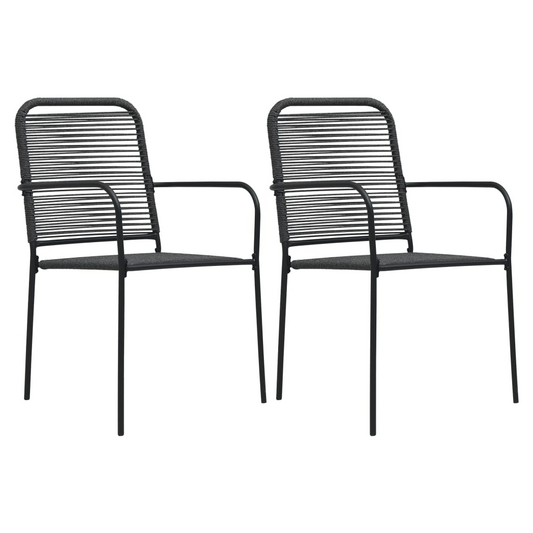 Garden Chairs 2 pcs Cotton Rope and Steel Black
