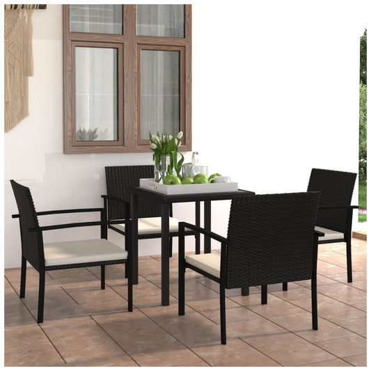 5 Piece Outdoor Dining Set Poly Rattan Black