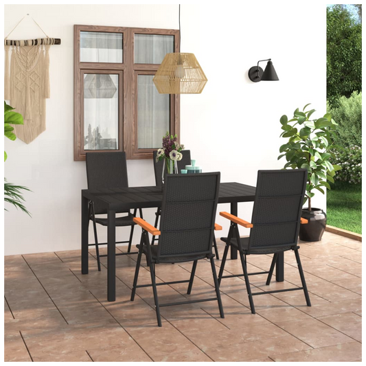 5 Piece Garden Dining Set Black and Brown