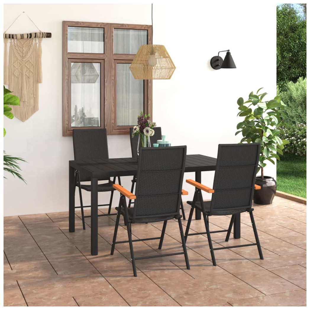 5 Piece Garden Dining Set Black and Brown
