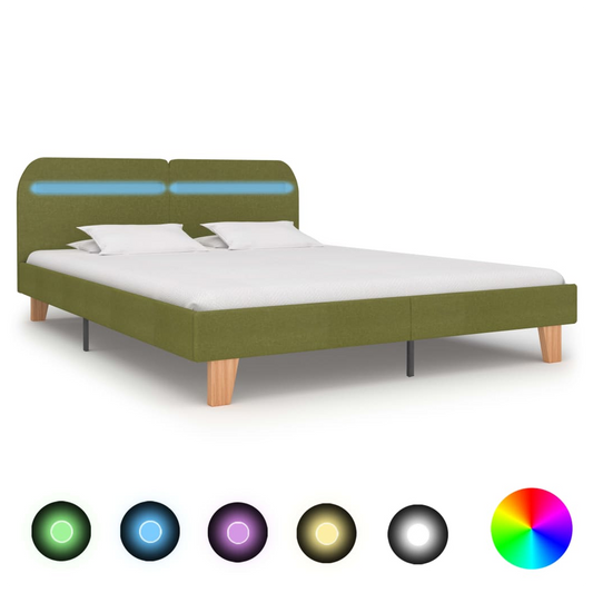 Bed Frame with LED Green Fabric 150x200 cm King Size