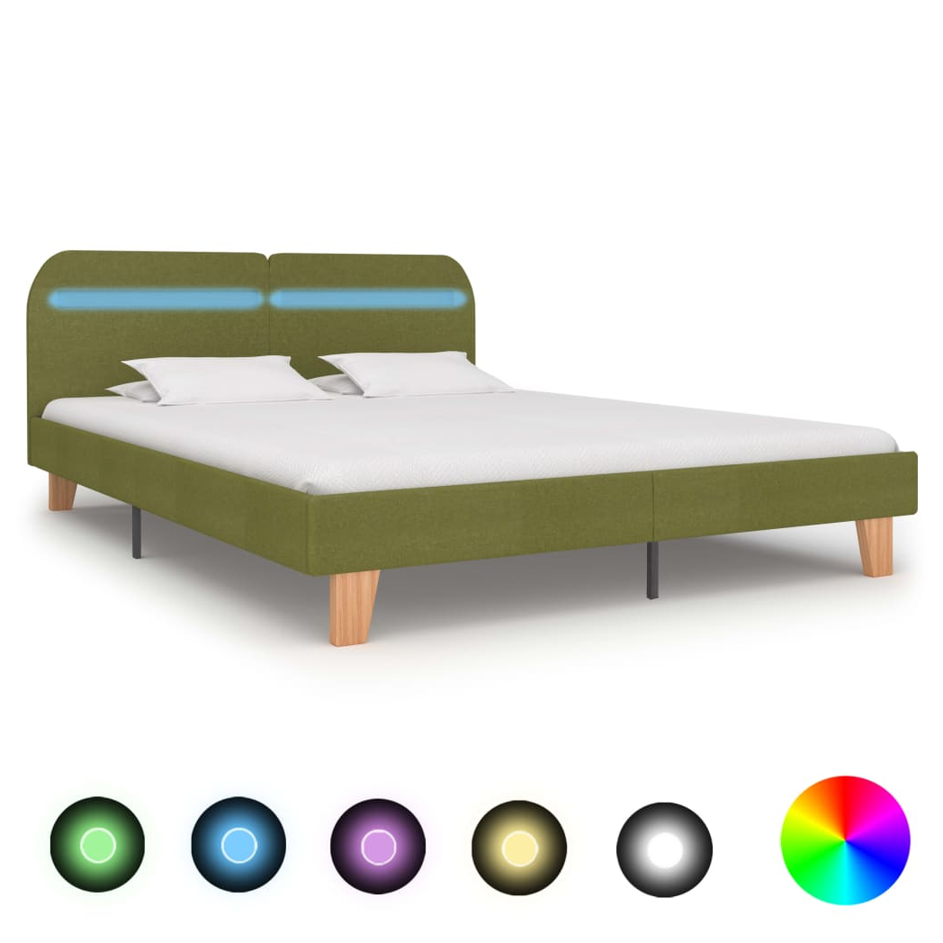 Bed Frame with LED Green Fabric 150x200 cm King Size