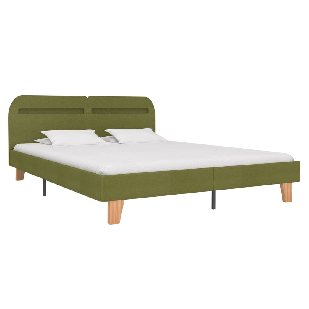 Bed Frame with LED Green Fabric 150x200 cm King Size