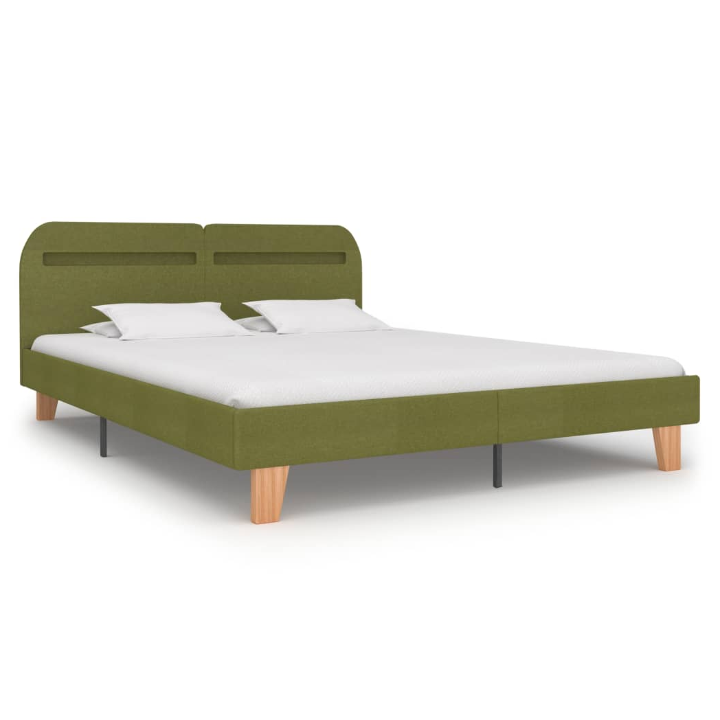 Bed Frame with LED Green Fabric 150x200 cm King Size