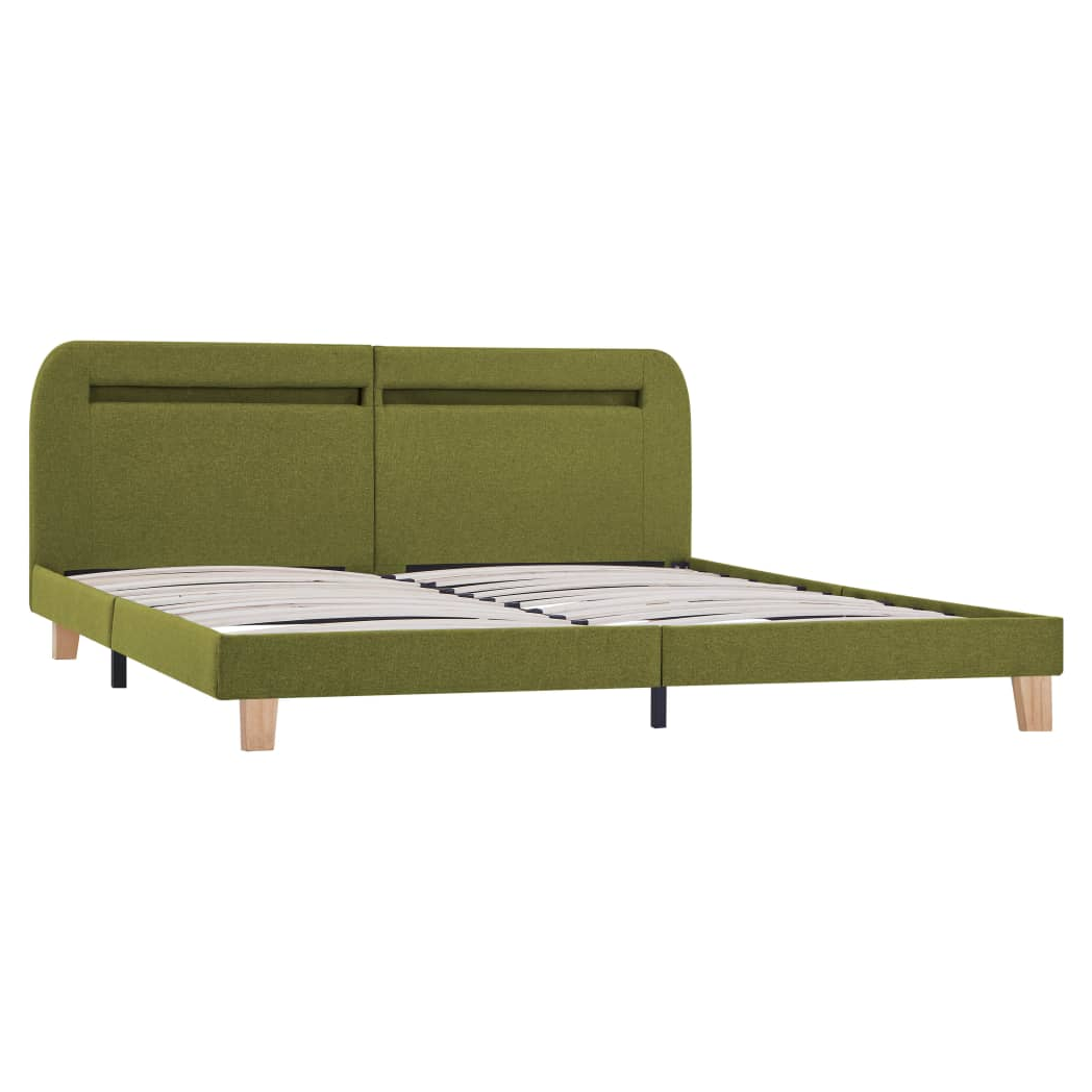 Bed Frame with LED Green Fabric 150x200 cm King Size