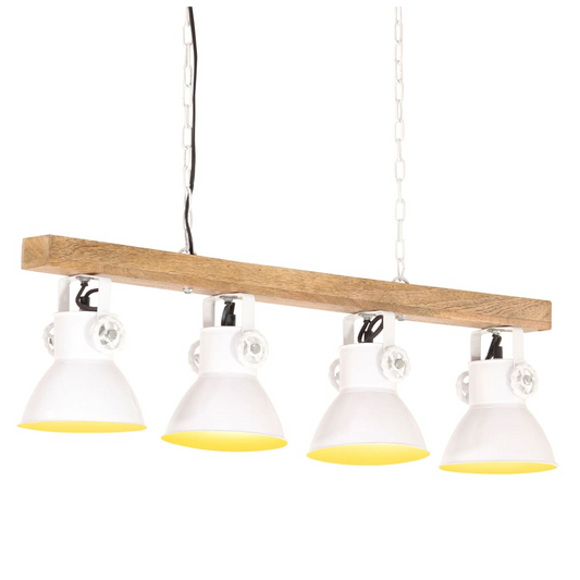 Industrial Ceiling Lamp White E27 Mango Wood