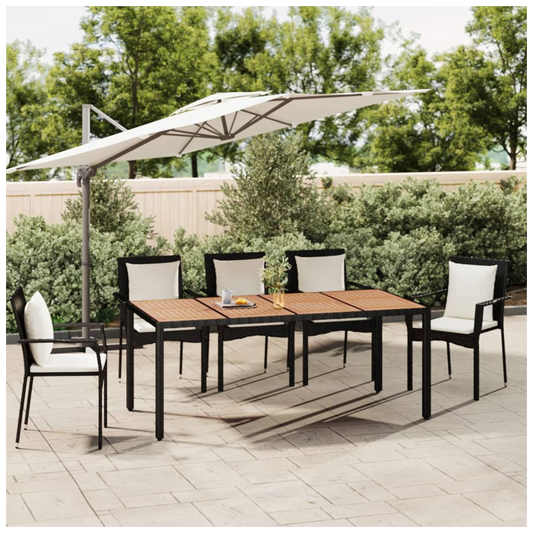 Garden Table with Wooden Top Black Poly Rattan&Solid Wood Acacia