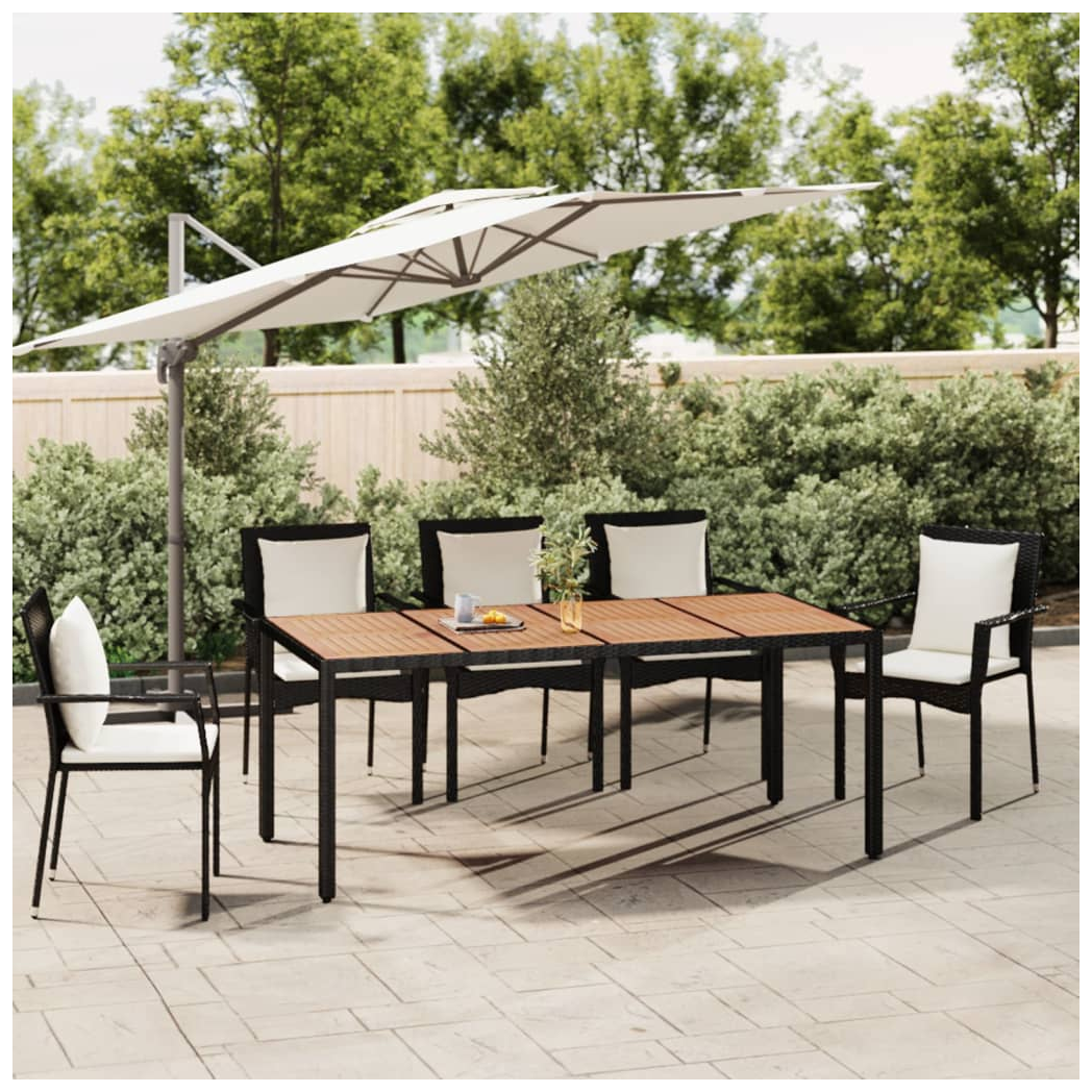 Garden Table with Wooden Top Black Poly Rattan&Solid Wood Acacia