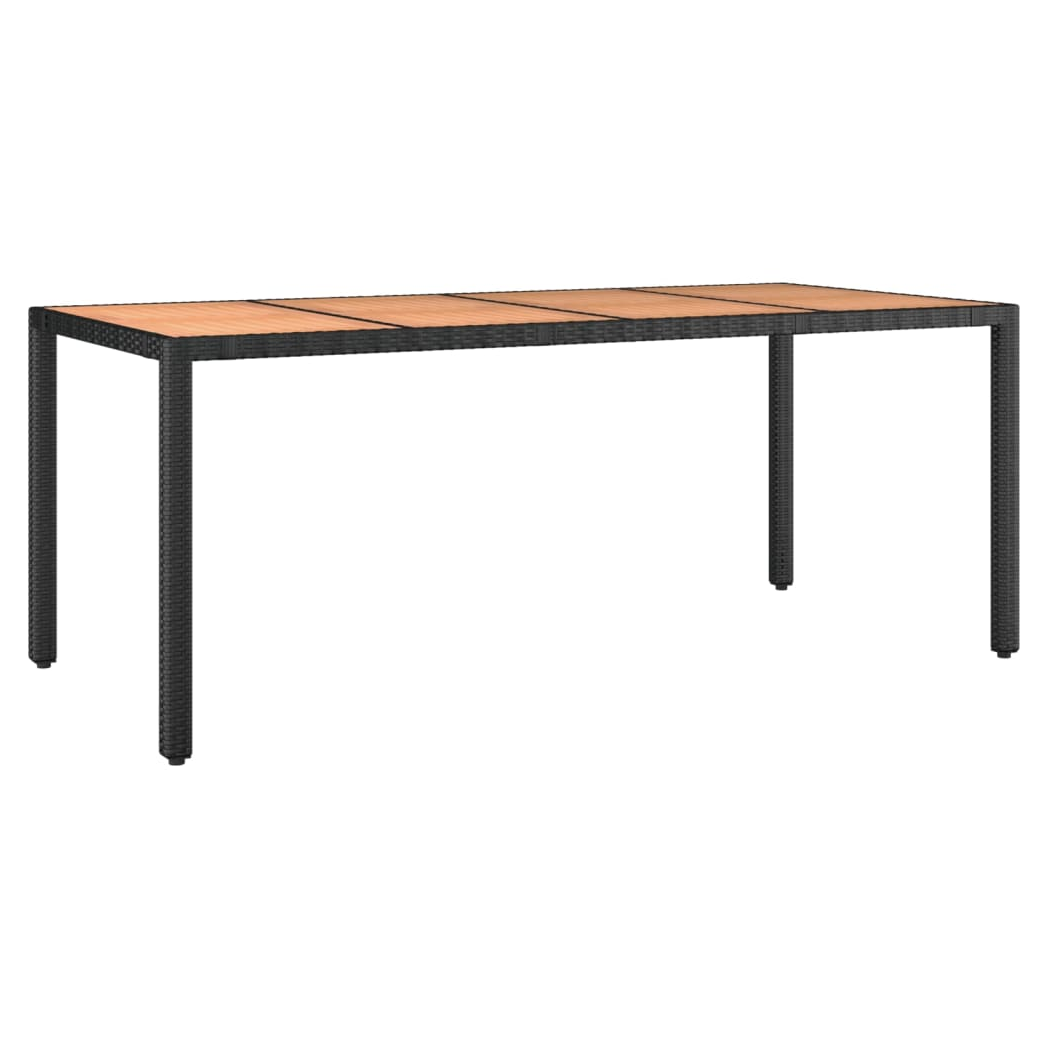 Garden Table with Wooden Top Black Poly Rattan&Solid Wood Acacia