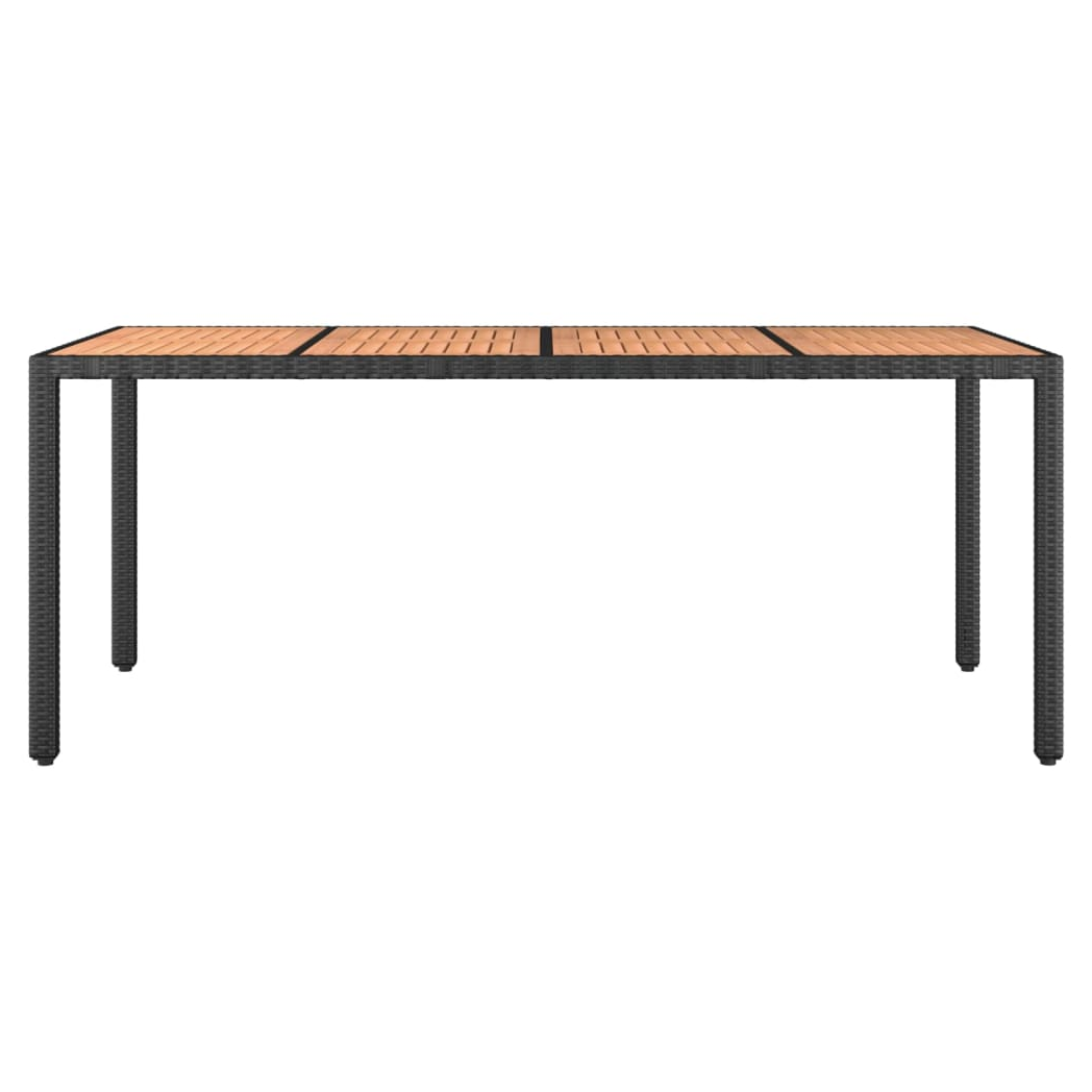 Garden Table with Wooden Top Black Poly Rattan&Solid Wood Acacia