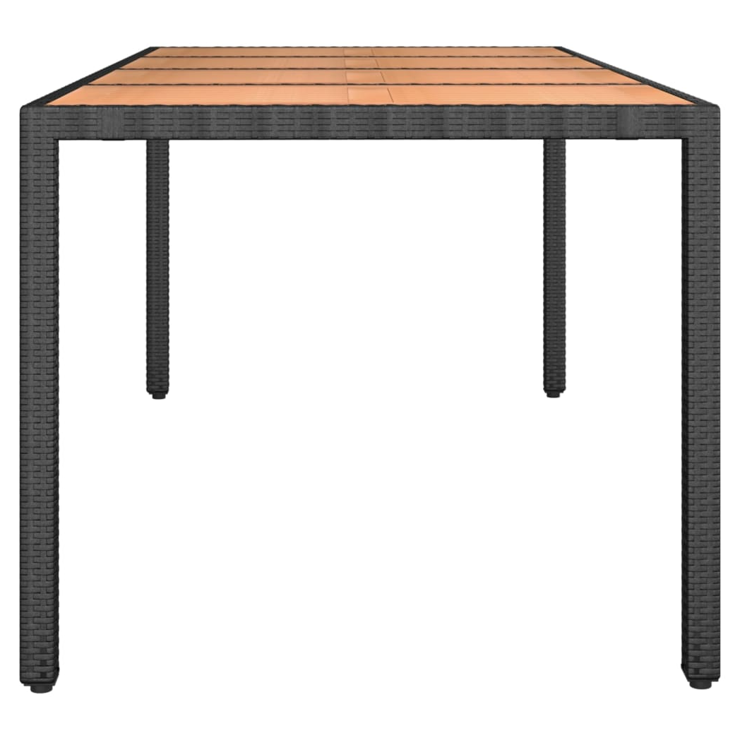 Garden Table with Wooden Top Black Poly Rattan&Solid Wood Acacia