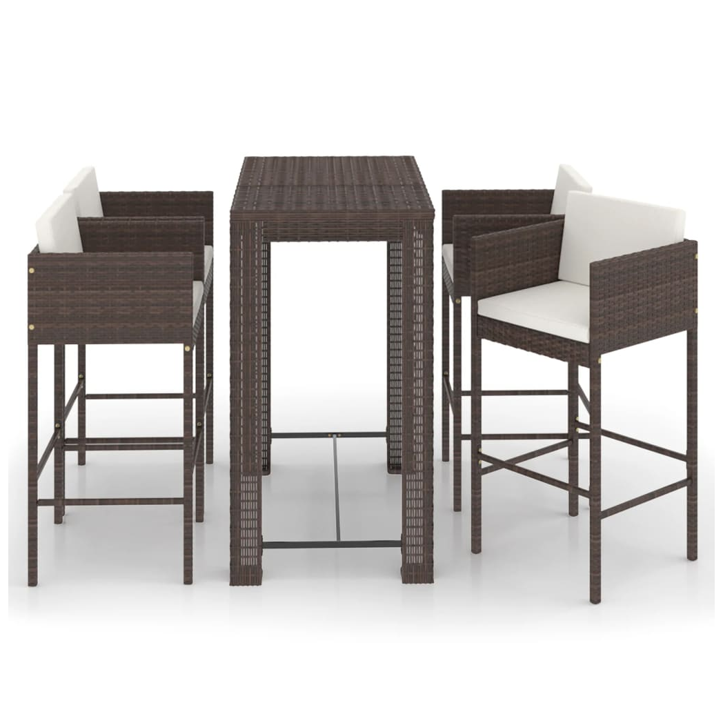 5 Piece Garden Bar Set with Cushions Poly Rattan Brown