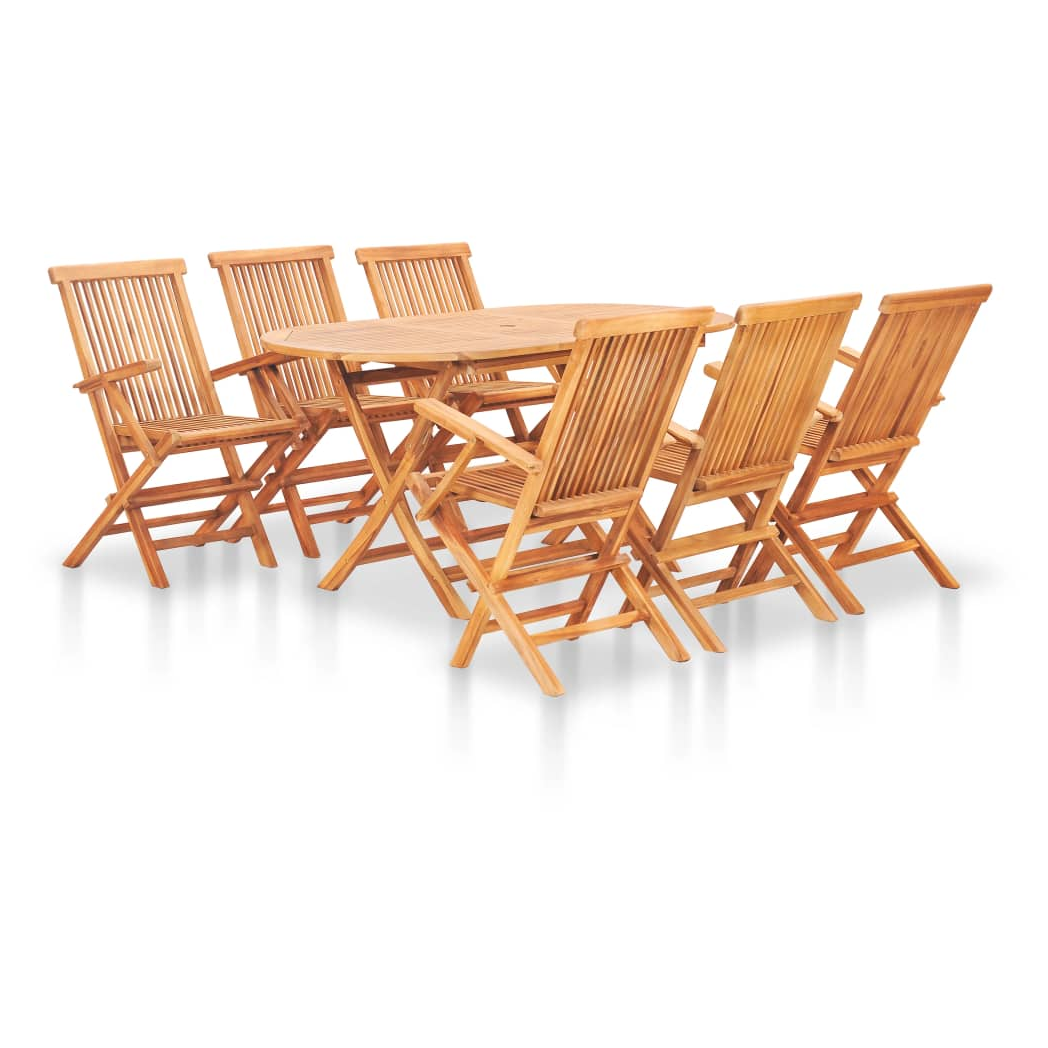 7 Piece Folding Outdoor Dining Set Solid Teak Wood