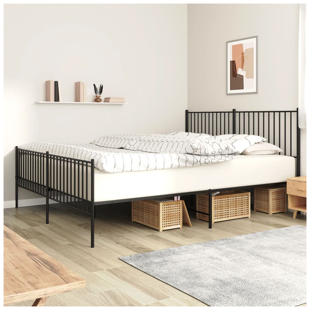 Metal Bed Frame with Headboard and Footboard Black 183x213 cm