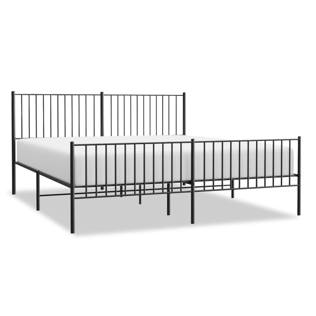 Metal Bed Frame with Headboard and Footboard Black 183x213 cm