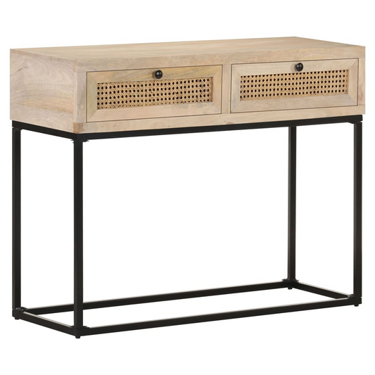Console Table 100x35x76 cm Solid Mango Wood and Natural Cane