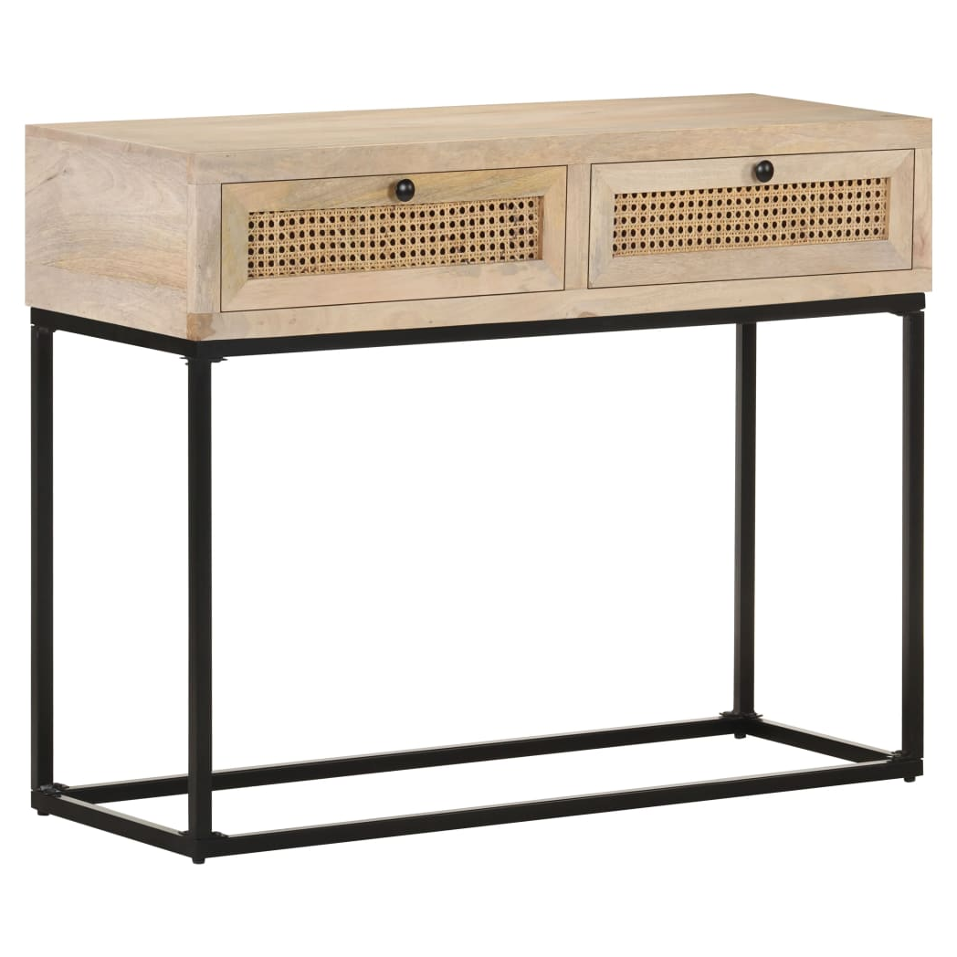 Console Table 100x35x76 cm Solid Mango Wood and Natural Cane