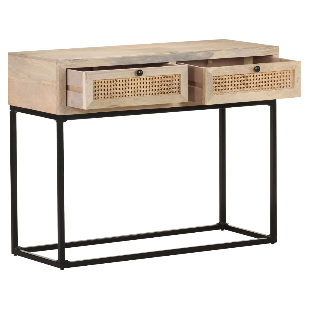Console Table 100x35x76 cm Solid Mango Wood and Natural Cane