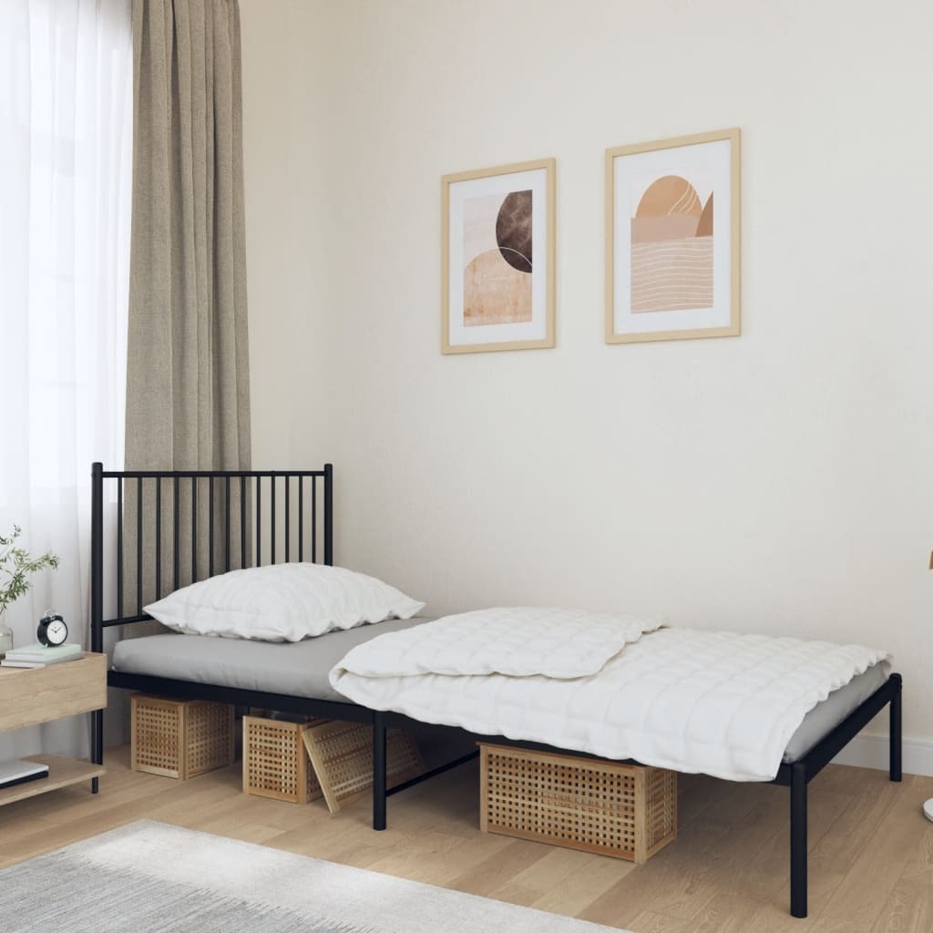 Metal Bed Frame with Headboard Black 107x203 cm