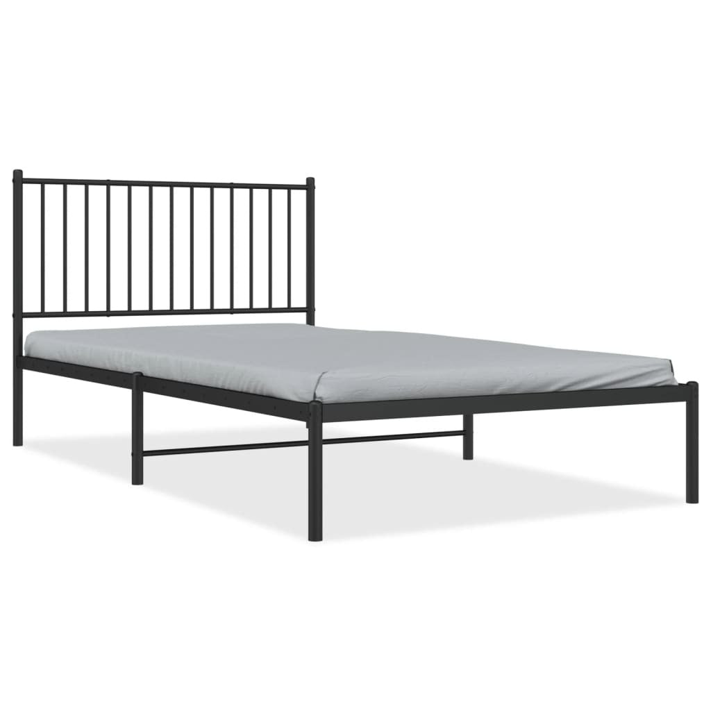 Metal Bed Frame with Headboard Black 107x203 cm