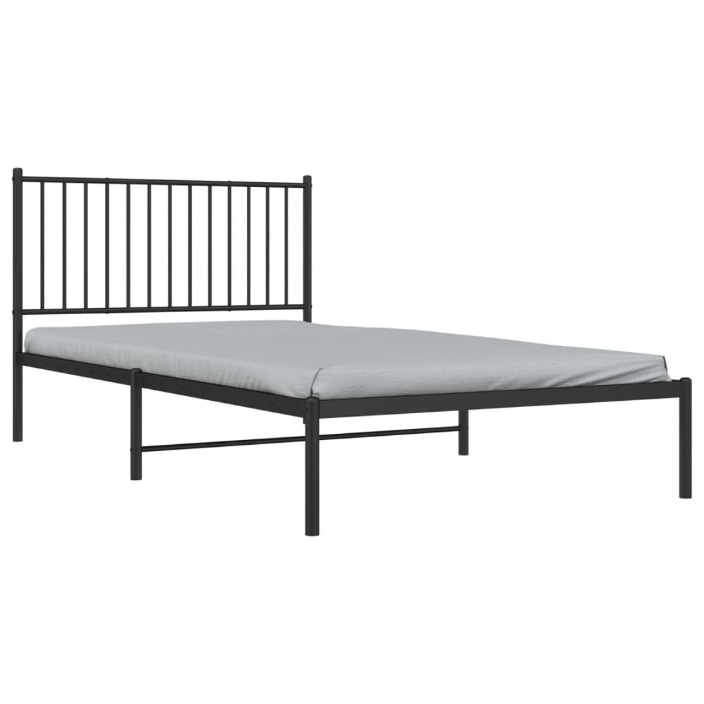 Metal Bed Frame with Headboard Black 107x203 cm