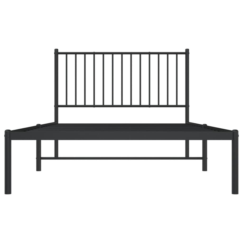 Metal Bed Frame with Headboard Black 107x203 cm