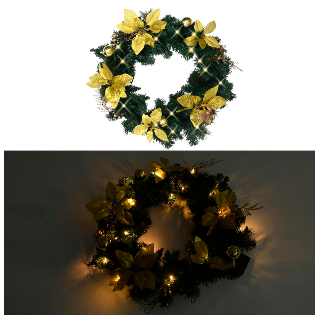 Christmas Wreath with LED Lights Green 60 cm PVC