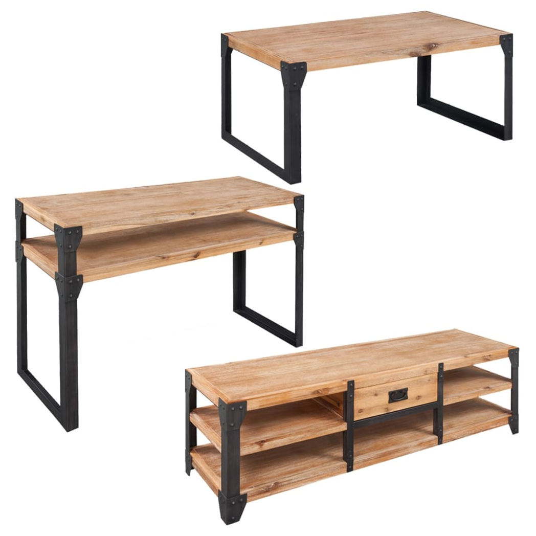 Three Piece Living Room Furniture Set Solid Acacia Wood