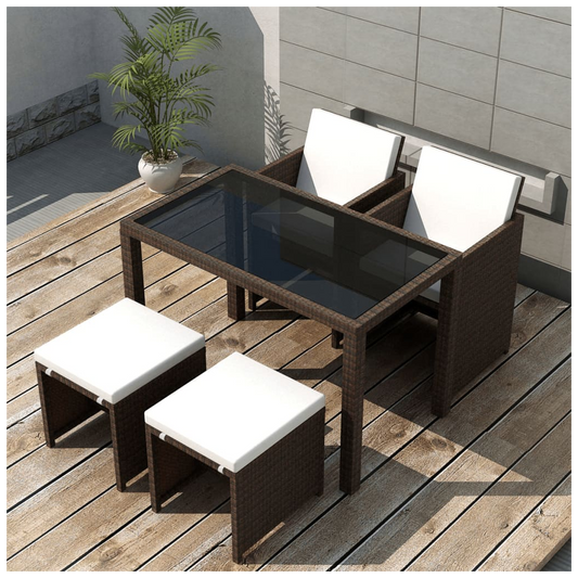 5 Piece Outdoor Dining Set with Cushions Poly Rattan Brown
