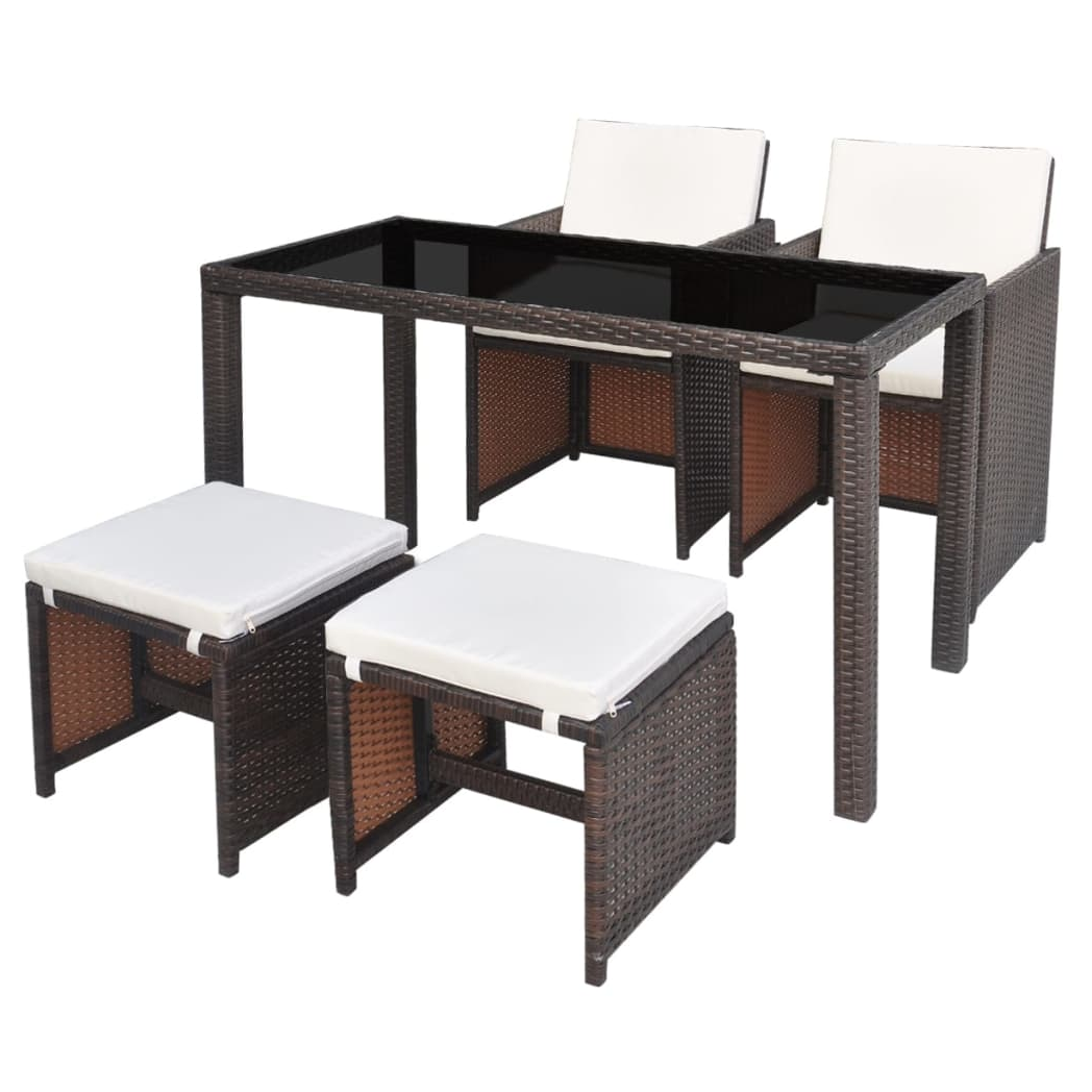 5 Piece Outdoor Dining Set with Cushions Poly Rattan Brown