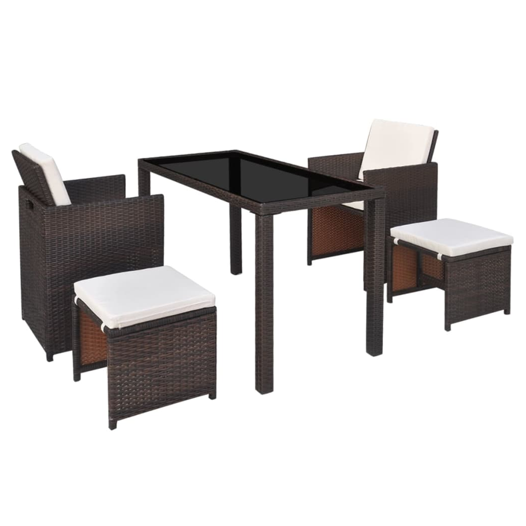 5 Piece Outdoor Dining Set with Cushions Poly Rattan Brown