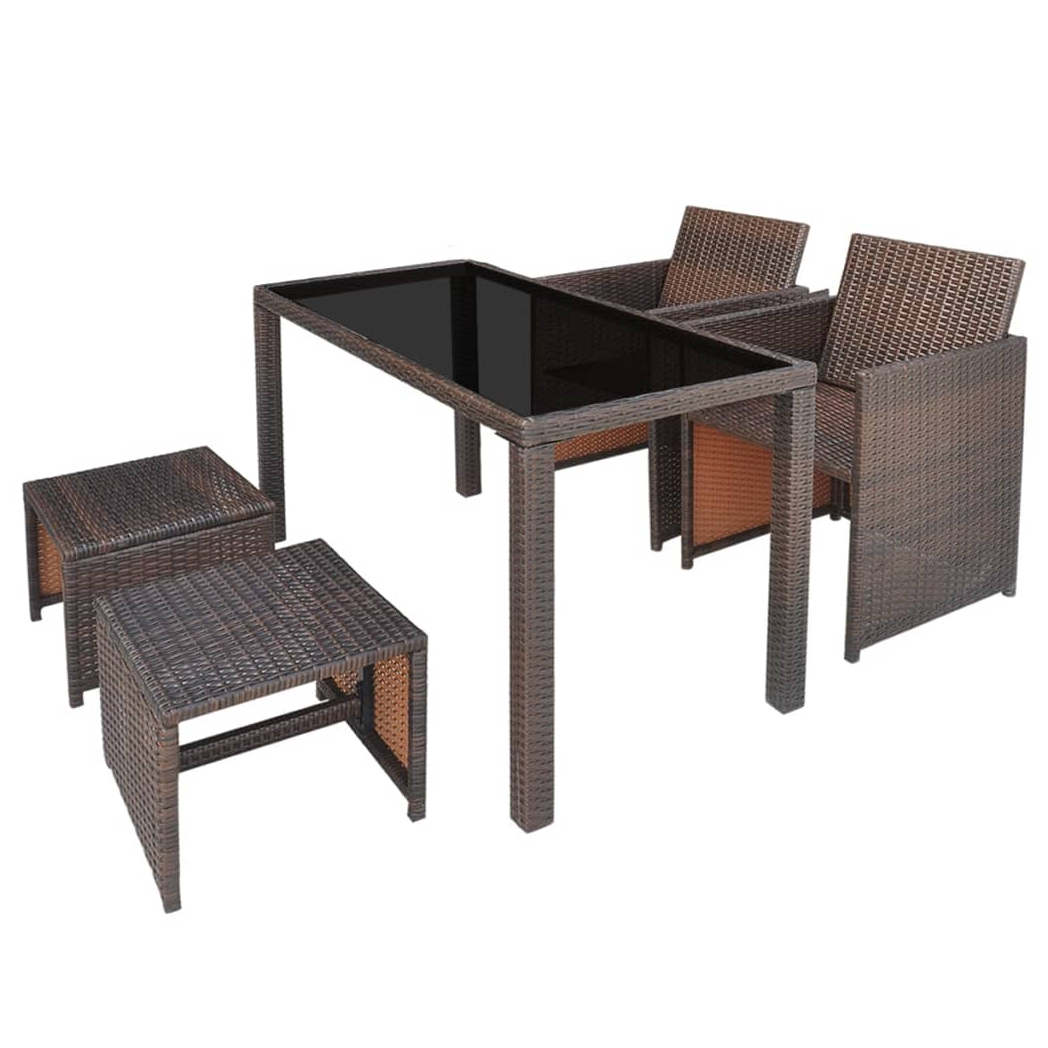 5 Piece Outdoor Dining Set with Cushions Poly Rattan Brown