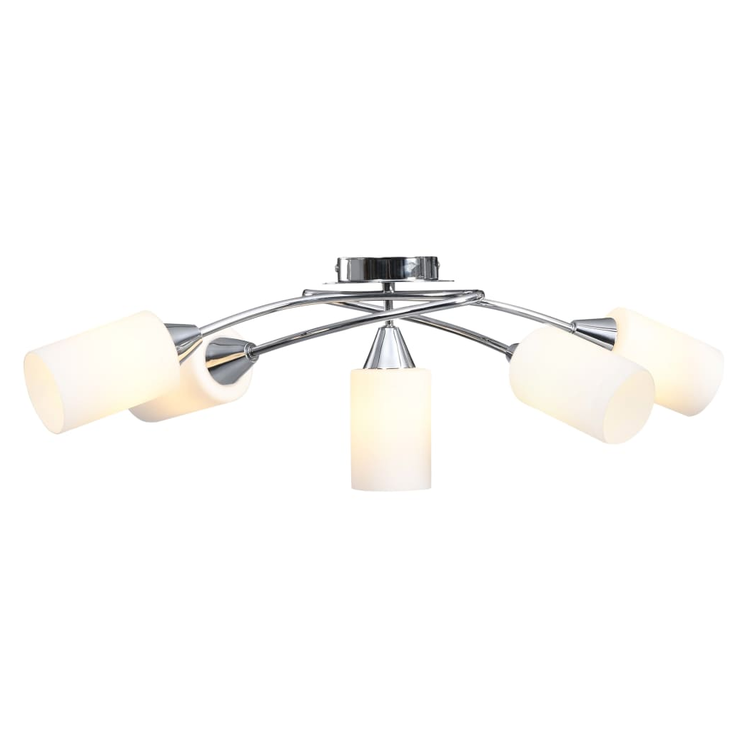 Ceiling Lamp with Ceramic Shades for 5 E14 Bulbs White Cone