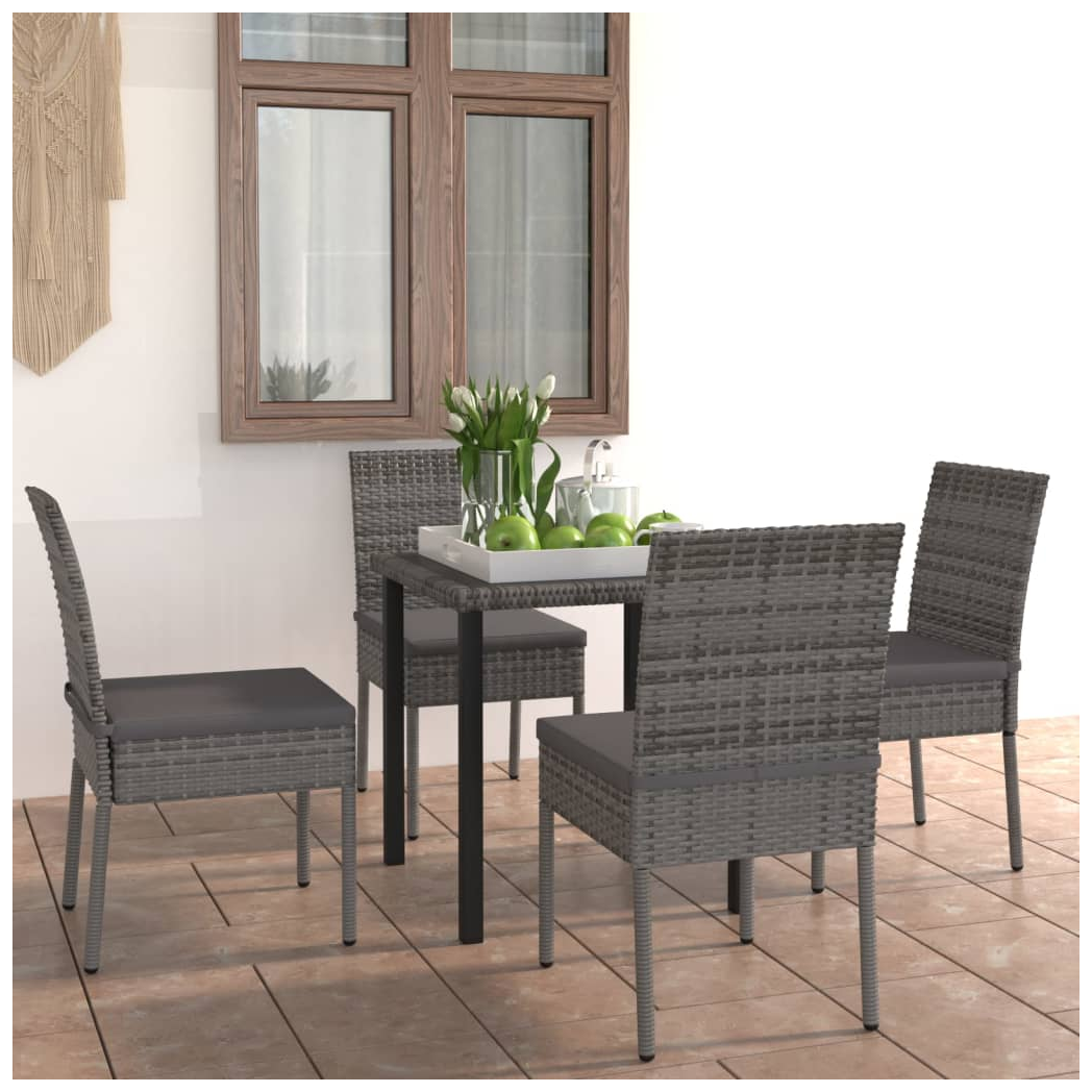 5 Piece Outdoor Dining Set with Cushions Poly Rattan Grey