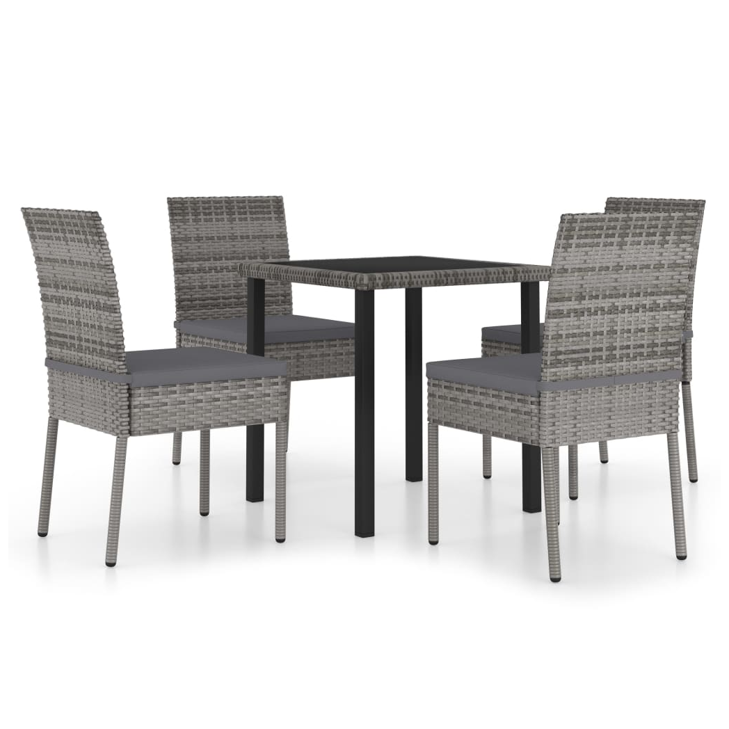 5 Piece Outdoor Dining Set with Cushions Poly Rattan Grey