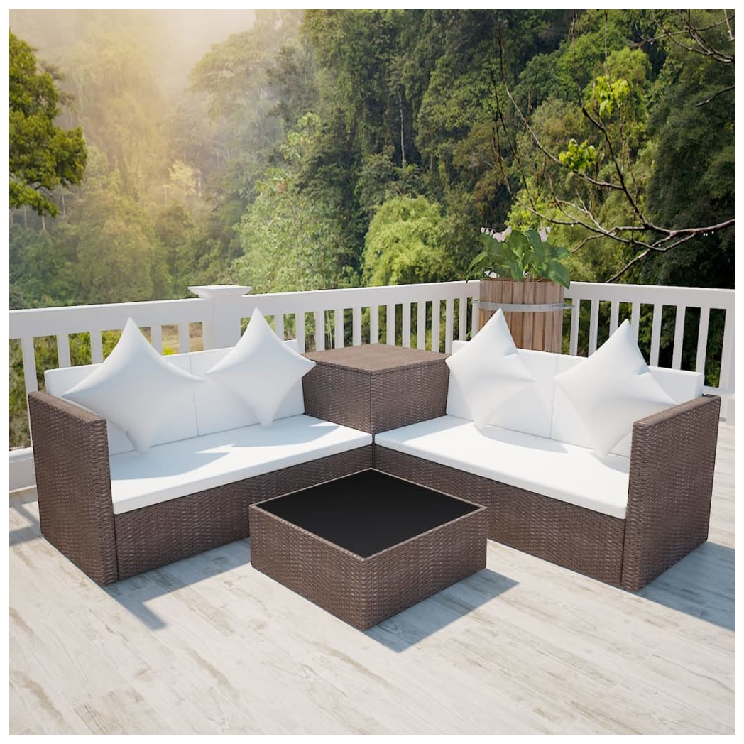 4 Piece Garden Lounge Set with Cushions Poly Rattan Brown