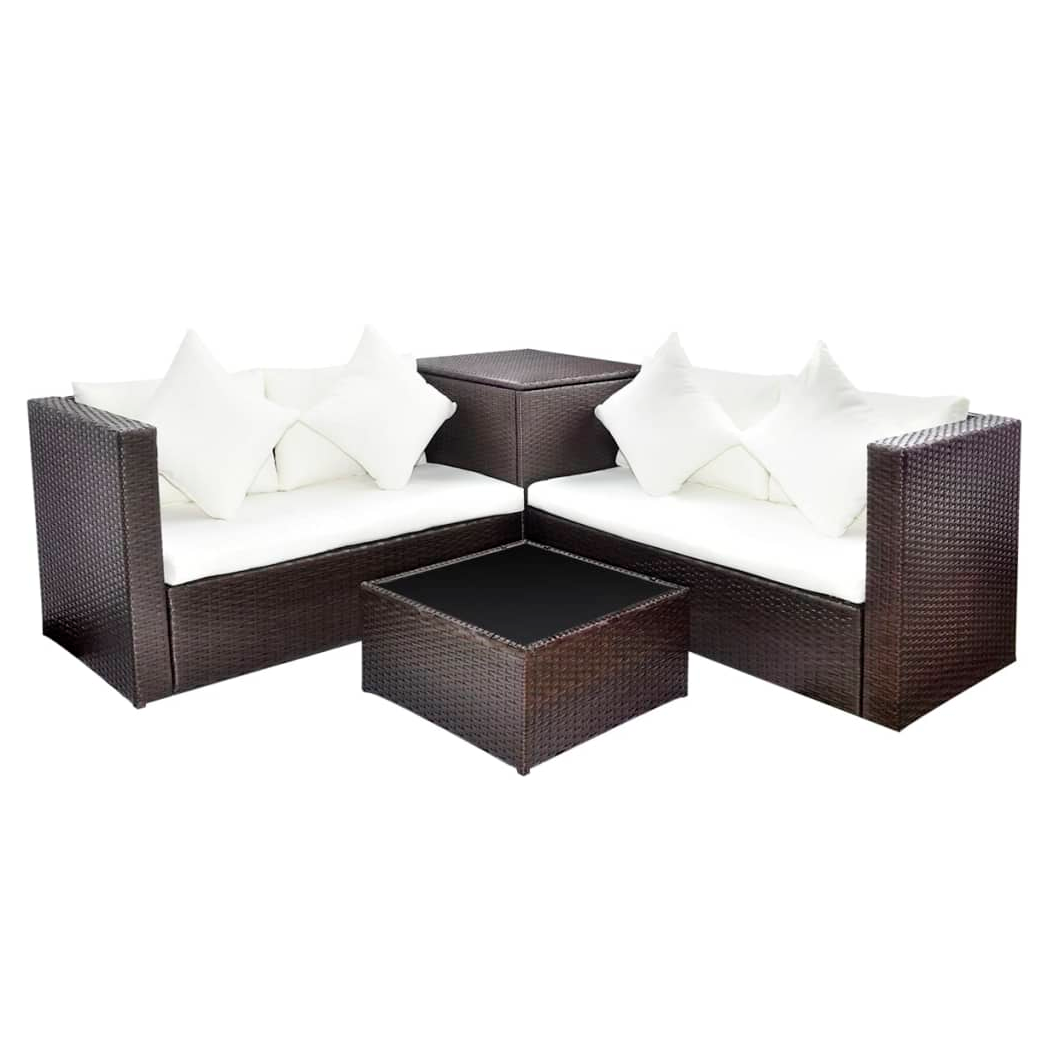 4 Piece Garden Lounge Set with Cushions Poly Rattan Brown