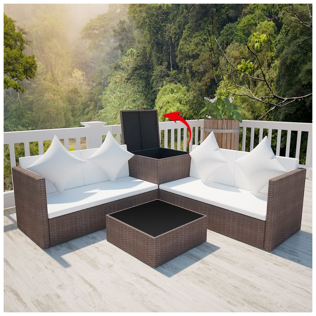 4 Piece Garden Lounge Set with Cushions Poly Rattan Brown