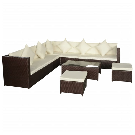 8 Piece Garden Lounge Set with Cushions Poly Rattan Brown