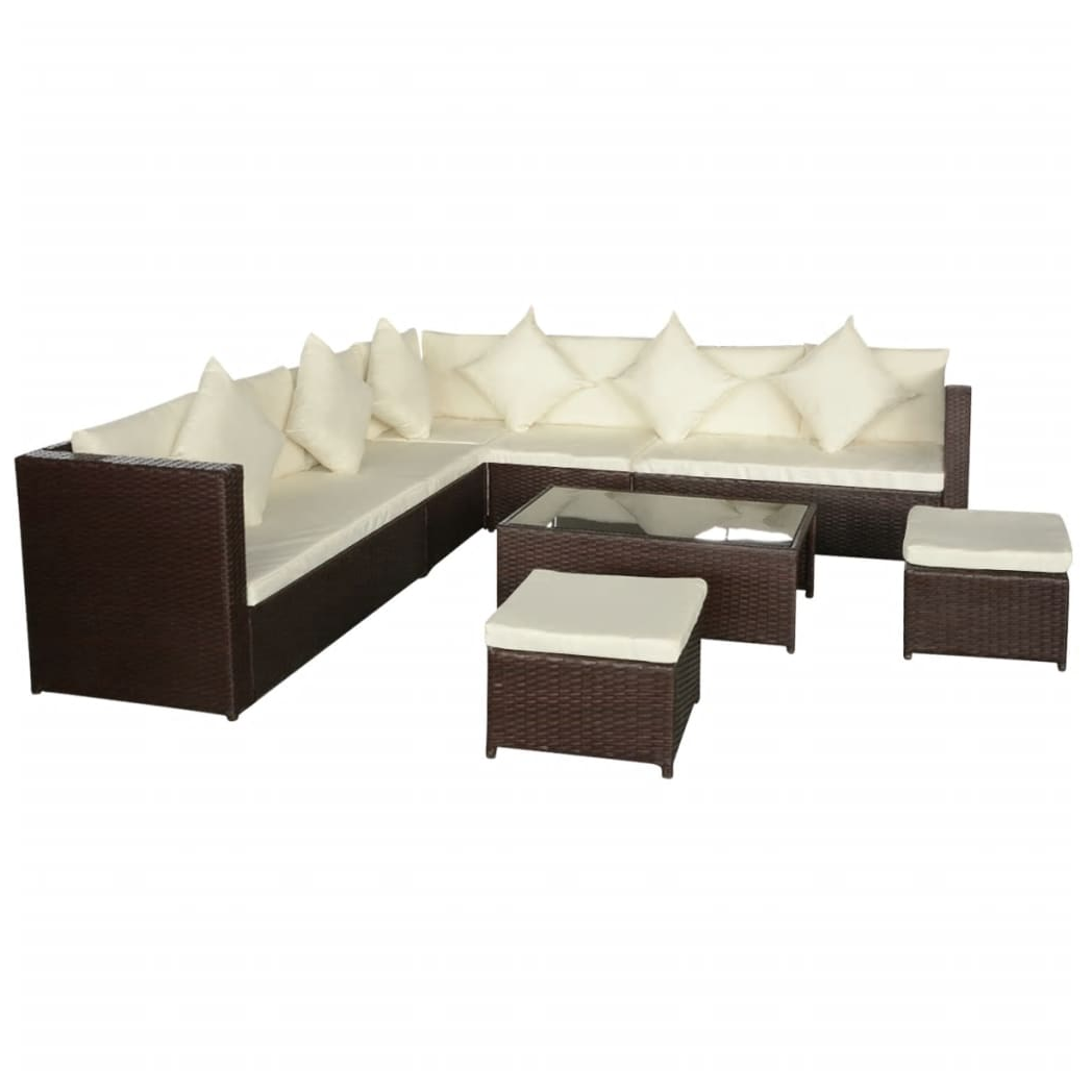 8 Piece Garden Lounge Set with Cushions Poly Rattan Brown