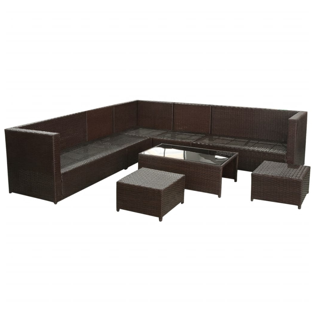 8 Piece Garden Lounge Set with Cushions Poly Rattan Brown