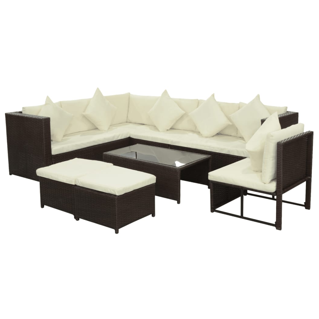 8 Piece Garden Lounge Set with Cushions Poly Rattan Brown
