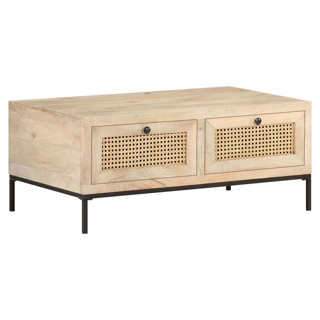 Coffee Table 90x50x37 cm Solid Mango Wood and Natural Cane