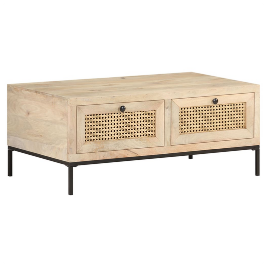 Coffee Table 90x50x37 cm Solid Mango Wood and Natural Cane