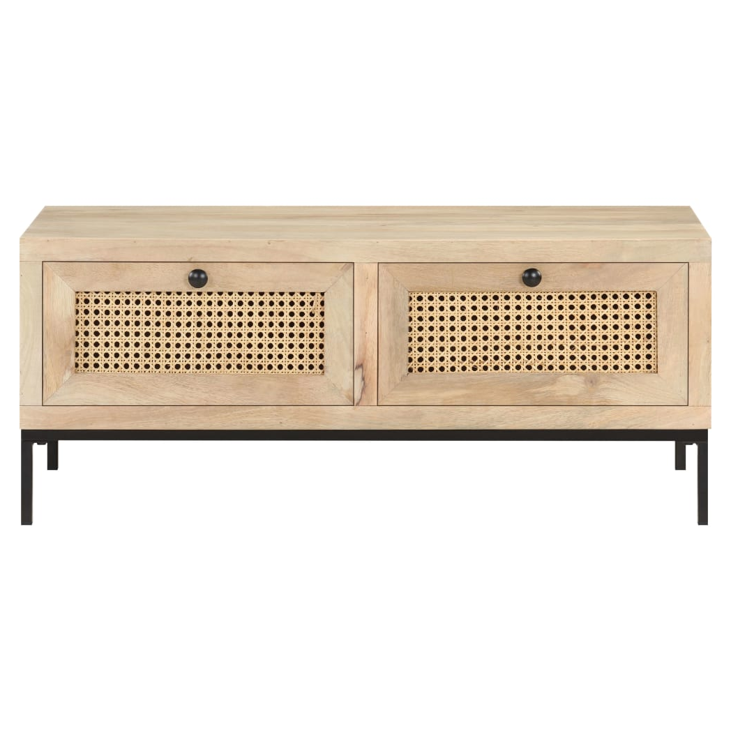 Coffee Table 90x50x37 cm Solid Mango Wood and Natural Cane