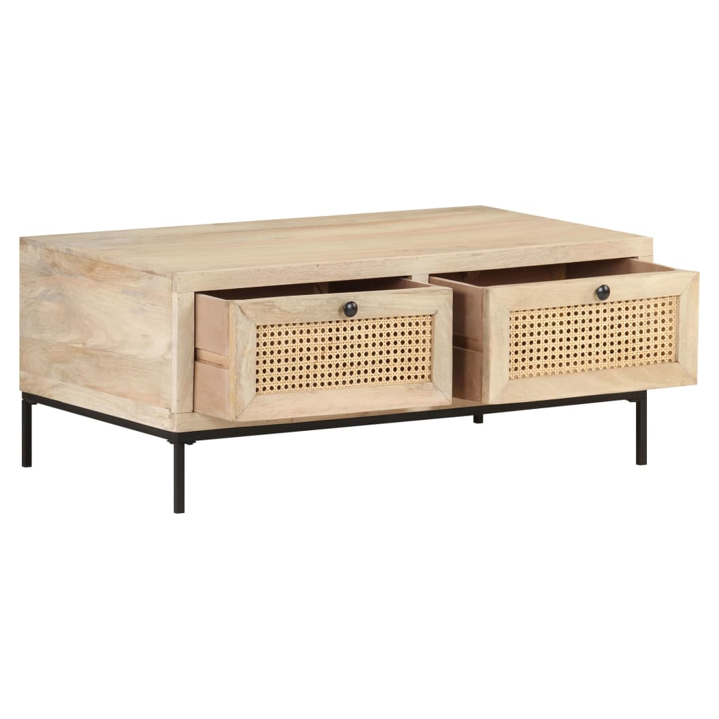 Coffee Table 90x50x37 cm Solid Mango Wood and Natural Cane