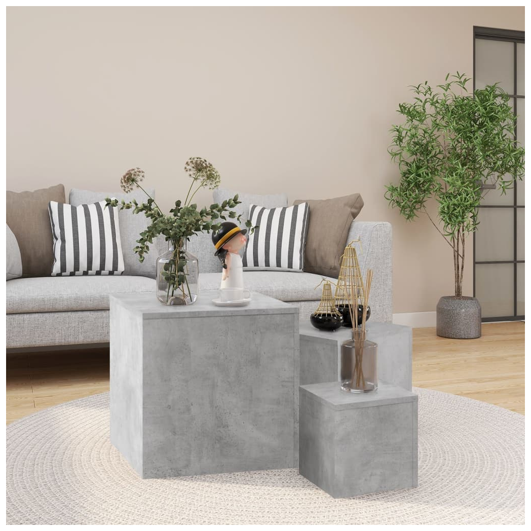 Side Tables 3 pcs Concrete Grey Engineered Wood