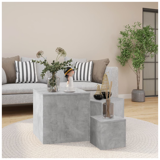 Side Tables 3 pcs Concrete Grey Engineered Wood